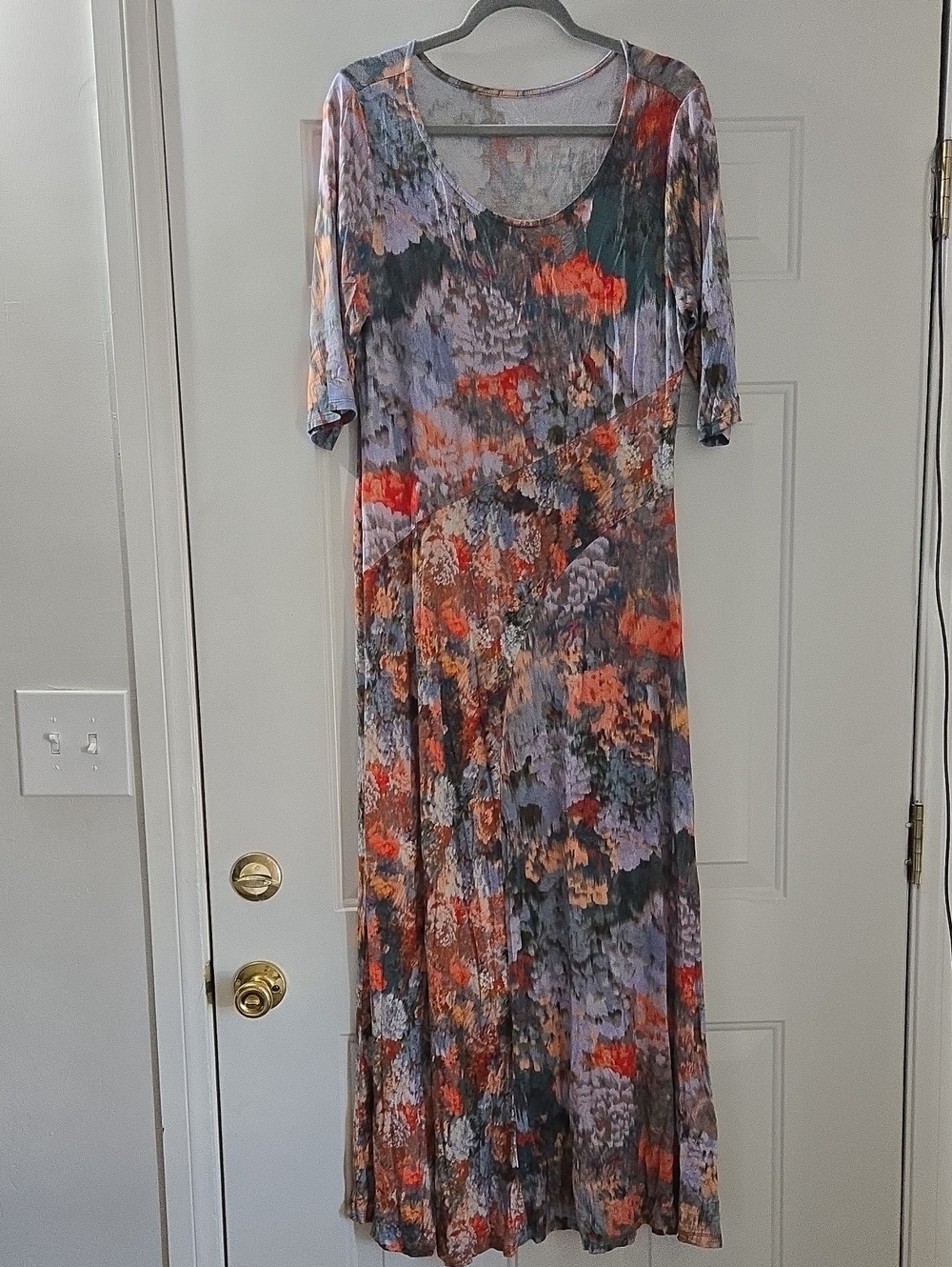Soft Surroundings Nanette Maxi Dress in a blue and orange watercolor floral